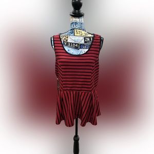 Red and Black Striped Sleeveless Peplum Tank Top
